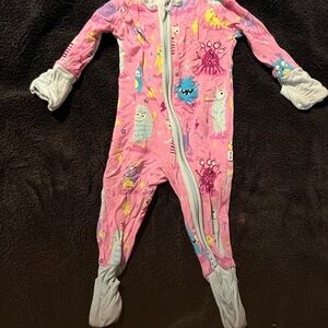 Little Sleepies Pink and Blue Monster Print Kids Footie